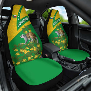 Comoros Car Seat Cover - National Flag Lemur Design and Ylang Ylang Flower Pattern