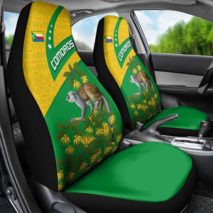 Comoros Car Seat Cover - National Flag Lemur Design and Ylang Ylang Flower Pattern