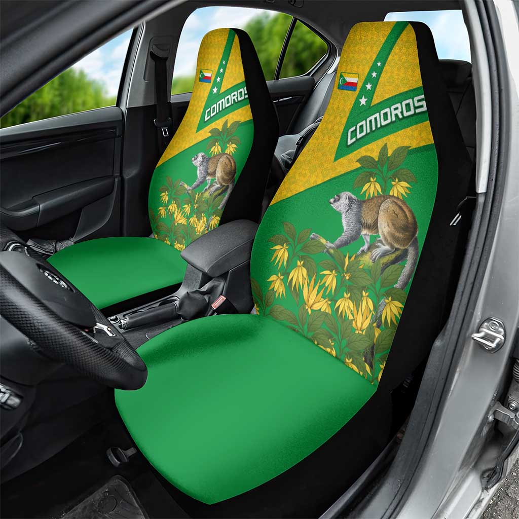 Comoros Car Seat Cover - National Flag Lemur Design and Ylang Ylang Flower Pattern