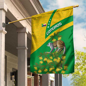Comoros Garden Flag - National Flag Lemur Design and Ylang Ylang Flower Pattern