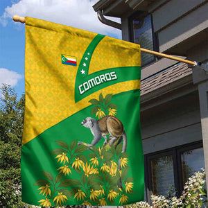 Comoros Garden Flag - National Flag Lemur Design and Ylang Ylang Flower Pattern