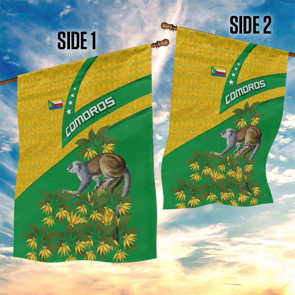Comoros Garden Flag - National Flag Lemur Design and Ylang Ylang Flower Pattern