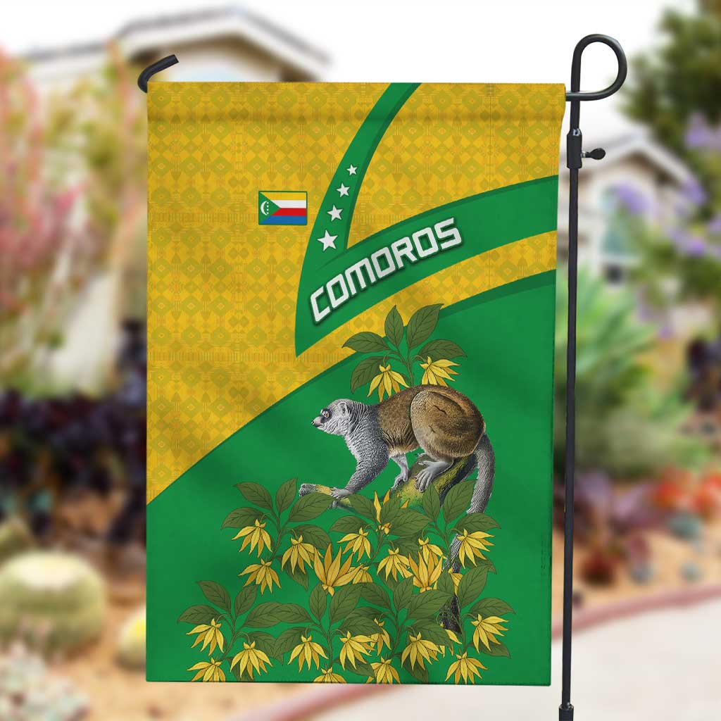 Comoros Garden Flag - National Flag Lemur Design and Ylang Ylang Flower Pattern