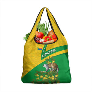 Comoros Grocery Bag - National Flag Lemur Design and Ylang Ylang Flower Pattern