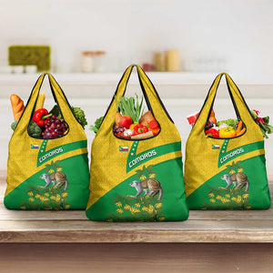 Comoros Grocery Bag - National Flag Lemur Design and Ylang Ylang Flower Pattern