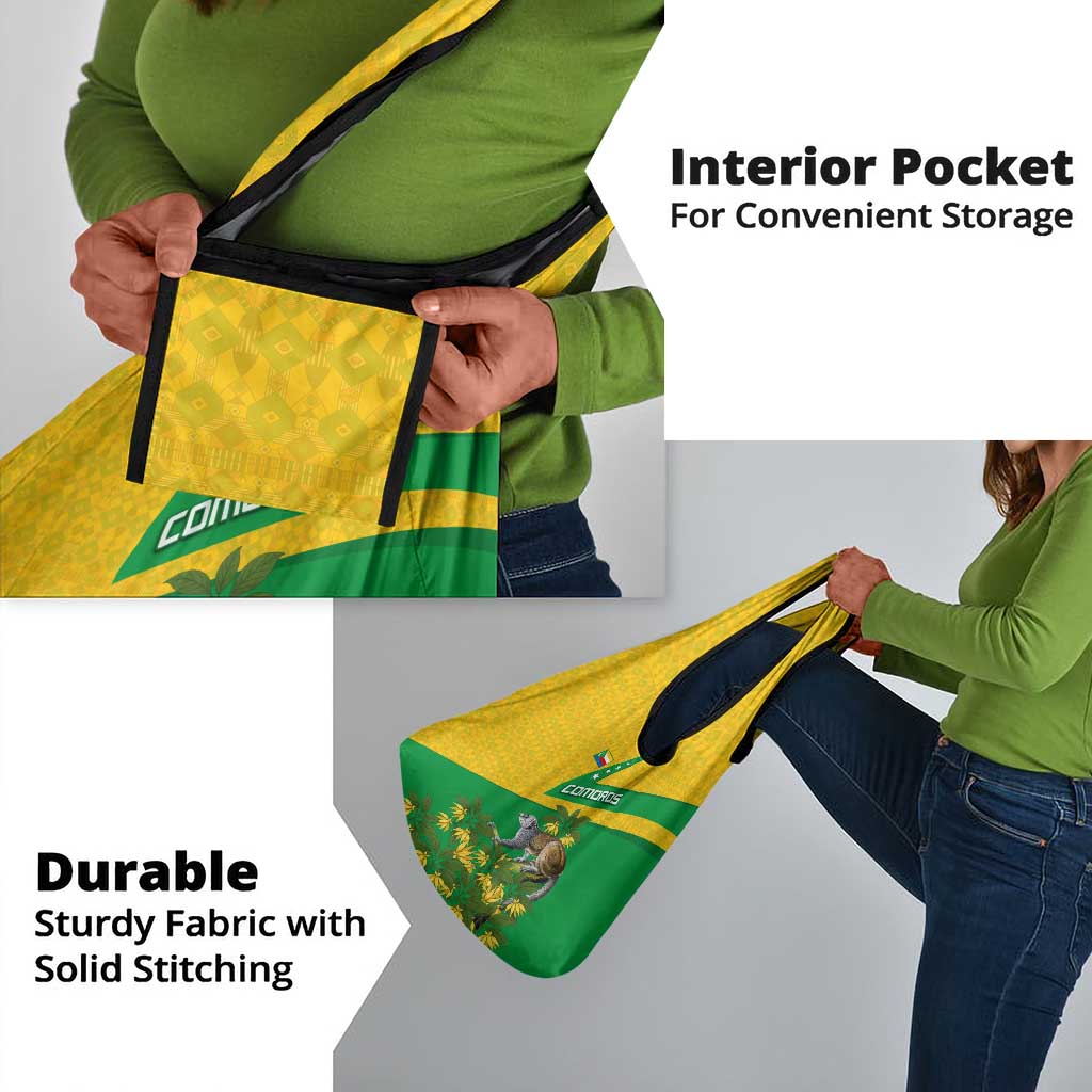 Comoros Grocery Bag - National Flag Lemur Design and Ylang Ylang Flower Pattern