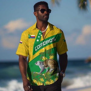 Comoros Hawaiian Shirt - National Flag Lemur Design and Ylang Ylang Flower Pattern