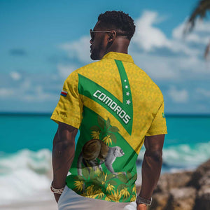 Comoros Hawaiian Shirt - National Flag Lemur Design and Ylang Ylang Flower Pattern