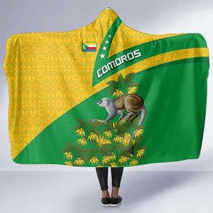 Comoros Hooded Blanket - National Flag Lemur Design and Ylang Ylang Flower Pattern