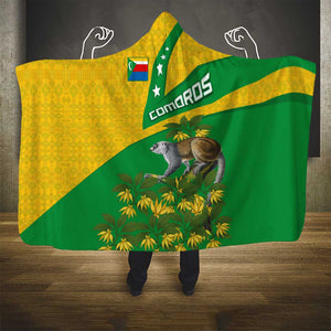 Comoros Hooded Blanket - National Flag Lemur Design and Ylang Ylang Flower Pattern