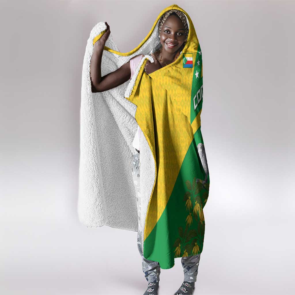 Comoros Hooded Blanket - National Flag Lemur Design and Ylang Ylang Flower Pattern