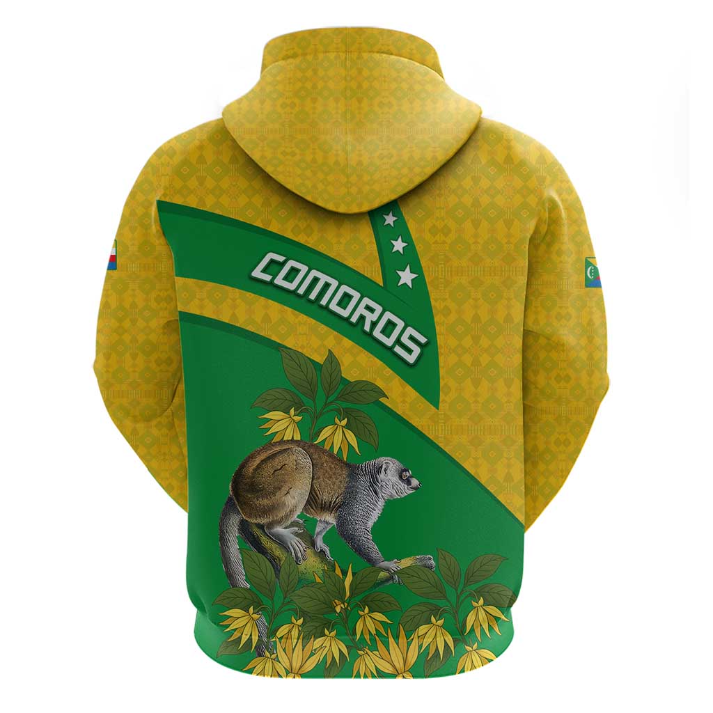 Comoros Hoodie - National Flag Lemur Design and Ylang Ylang Flower Pattern