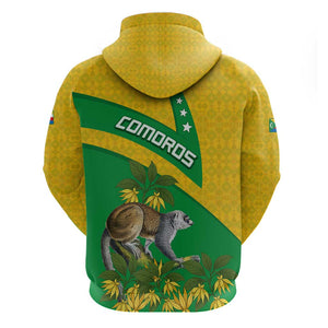 Comoros Hoodie - National Flag Lemur Design and Ylang Ylang Flower Pattern