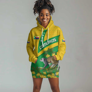 Comoros Hoodie Dress - National Flag Lemur Design and Ylang Ylang Flower Pattern