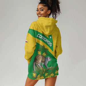 Comoros Hoodie Dress - National Flag Lemur Design and Ylang Ylang Flower Pattern