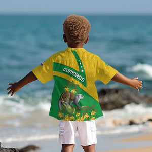 Comoros Kid Hawaiian Shirt - National Flag Lemur Design and Ylang Ylang Flower Pattern