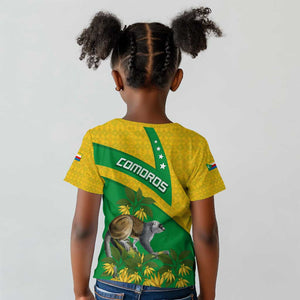Comoros Kid T shirt - National Flag Lemur Design and Ylang Ylang Flower Pattern