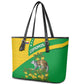 Comoros Leather Tote Bag - National Flag Lemur Design and Ylang Ylang Flower Pattern