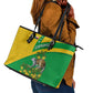 Comoros Leather Tote Bag - National Flag Lemur Design and Ylang Ylang Flower Pattern