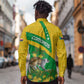 Comoros Long Sleeve Button Shirt - National Flag Lemur Design and Ylang Ylang Flower Pattern