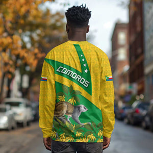 Comoros Long Sleeve Shirt - National Flag Lemur Design and Ylang Ylang Flower Pattern
