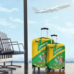 Comoros Luggage Cover - National Flag Lemur Design and Ylang Ylang Flower Pattern