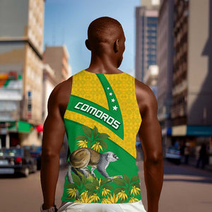 Comoros Men Tank Top - National Flag Lemur Design and Ylang Ylang Flower Pattern