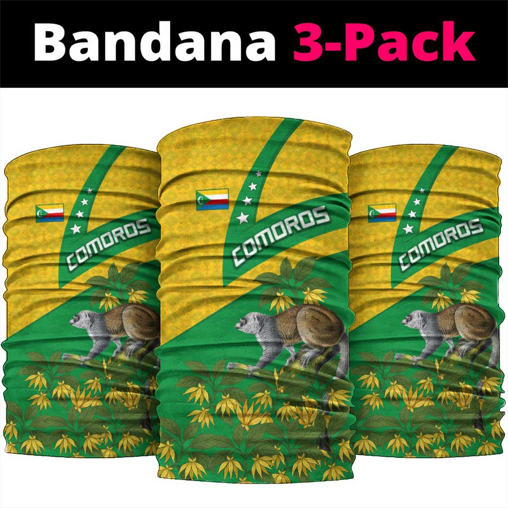 Comoros Neck Gaiter - National Flag Lemur Design and Ylang Ylang Flower Pattern - African Pride