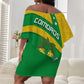 Comoros Off Shoulder Short Dress - National Flag Lemur Design and Ylang Ylang Flower Pattern