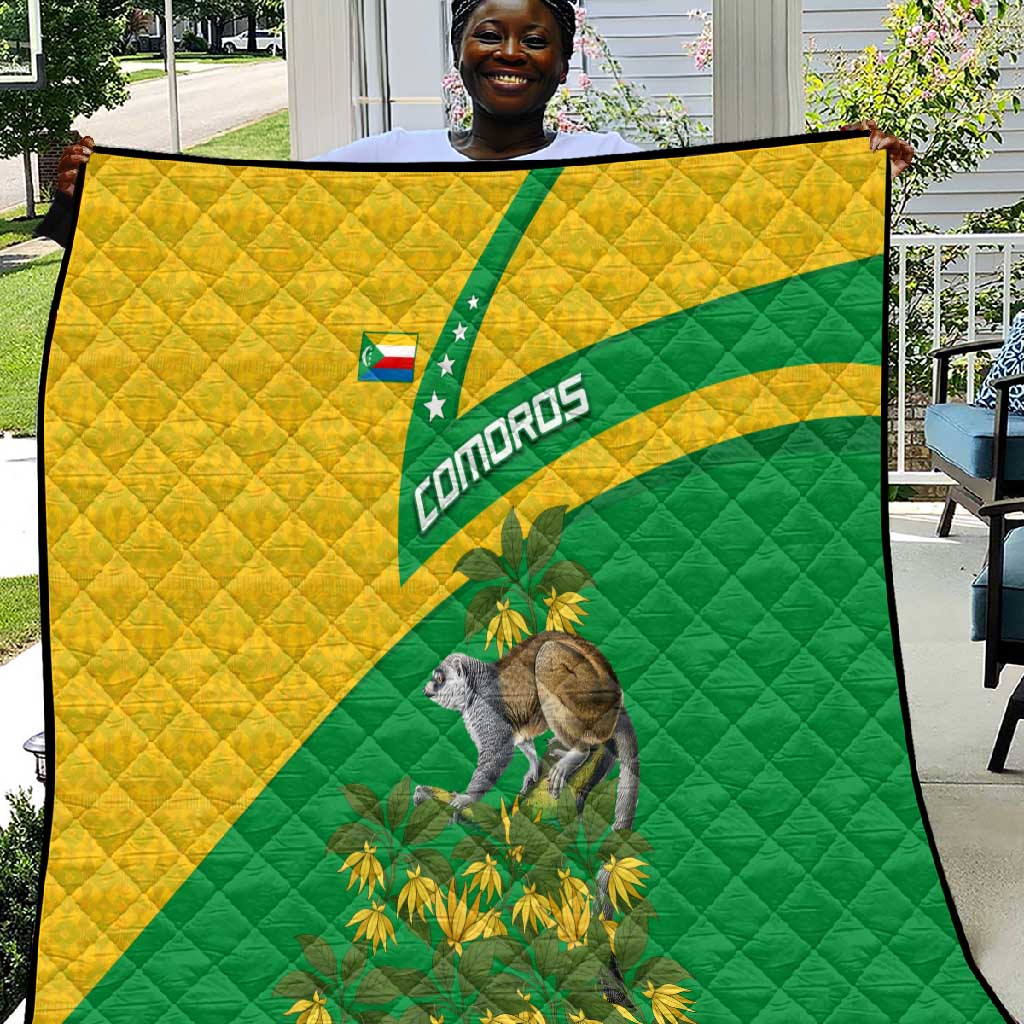 Comoros Quilt - National Flag Lemur Design and Ylang Ylang Flower Pattern
