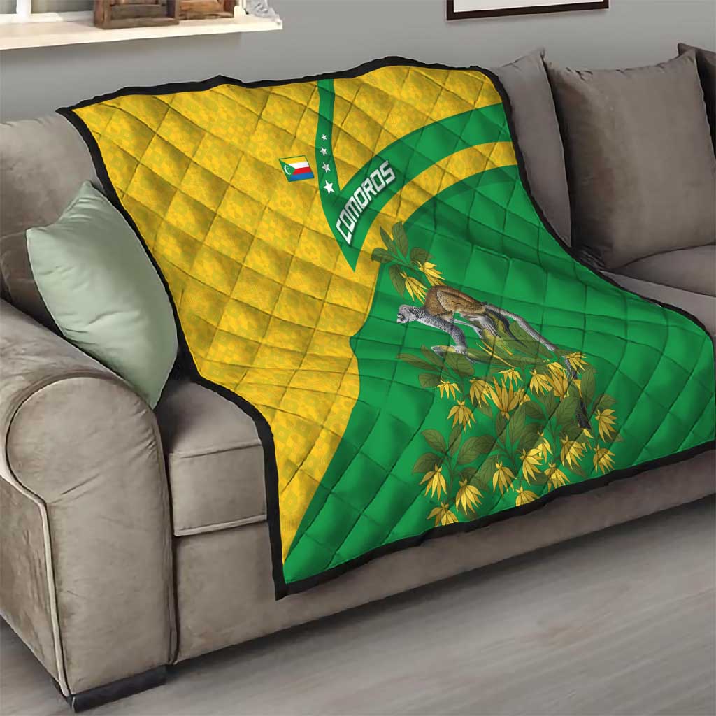 Comoros Quilt - National Flag Lemur Design and Ylang Ylang Flower Pattern