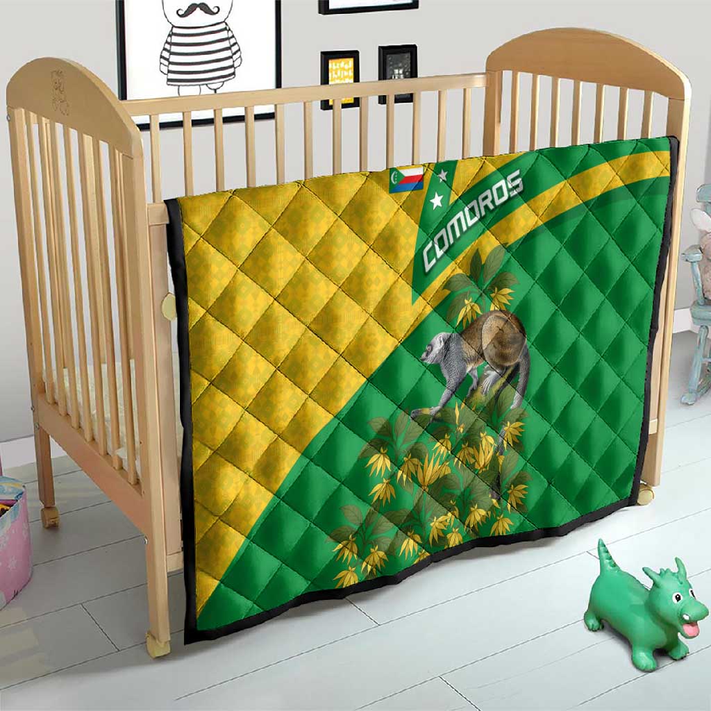 Comoros Quilt - National Flag Lemur Design and Ylang Ylang Flower Pattern
