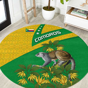 Comoros Round Carpet - National Flag Lemur Design and Ylang Ylang Flower Pattern