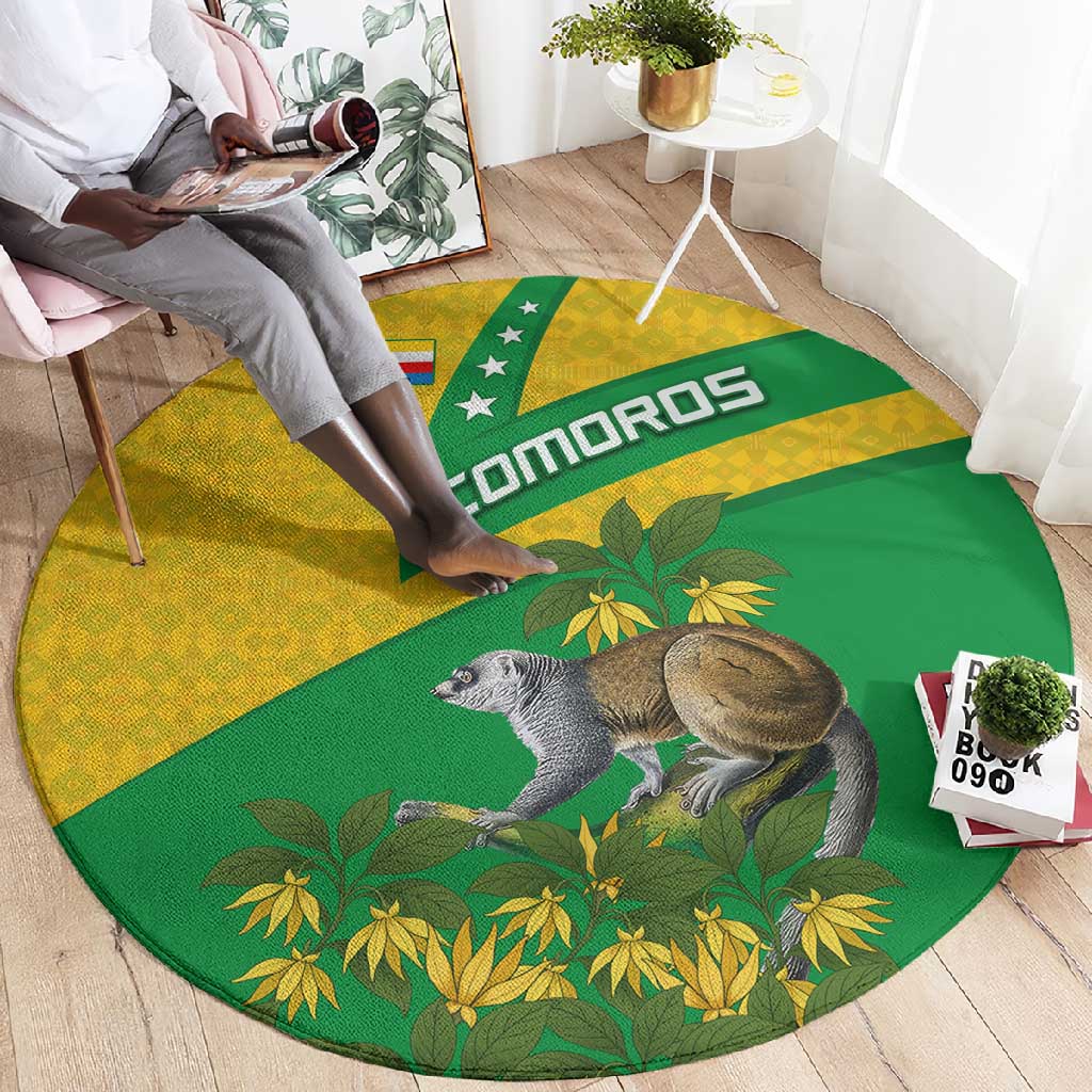 Comoros Round Carpet - National Flag Lemur Design and Ylang Ylang Flower Pattern