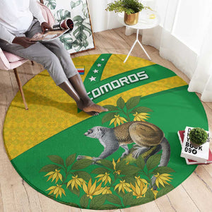 Comoros Round Carpet - National Flag Lemur Design and Ylang Ylang Flower Pattern