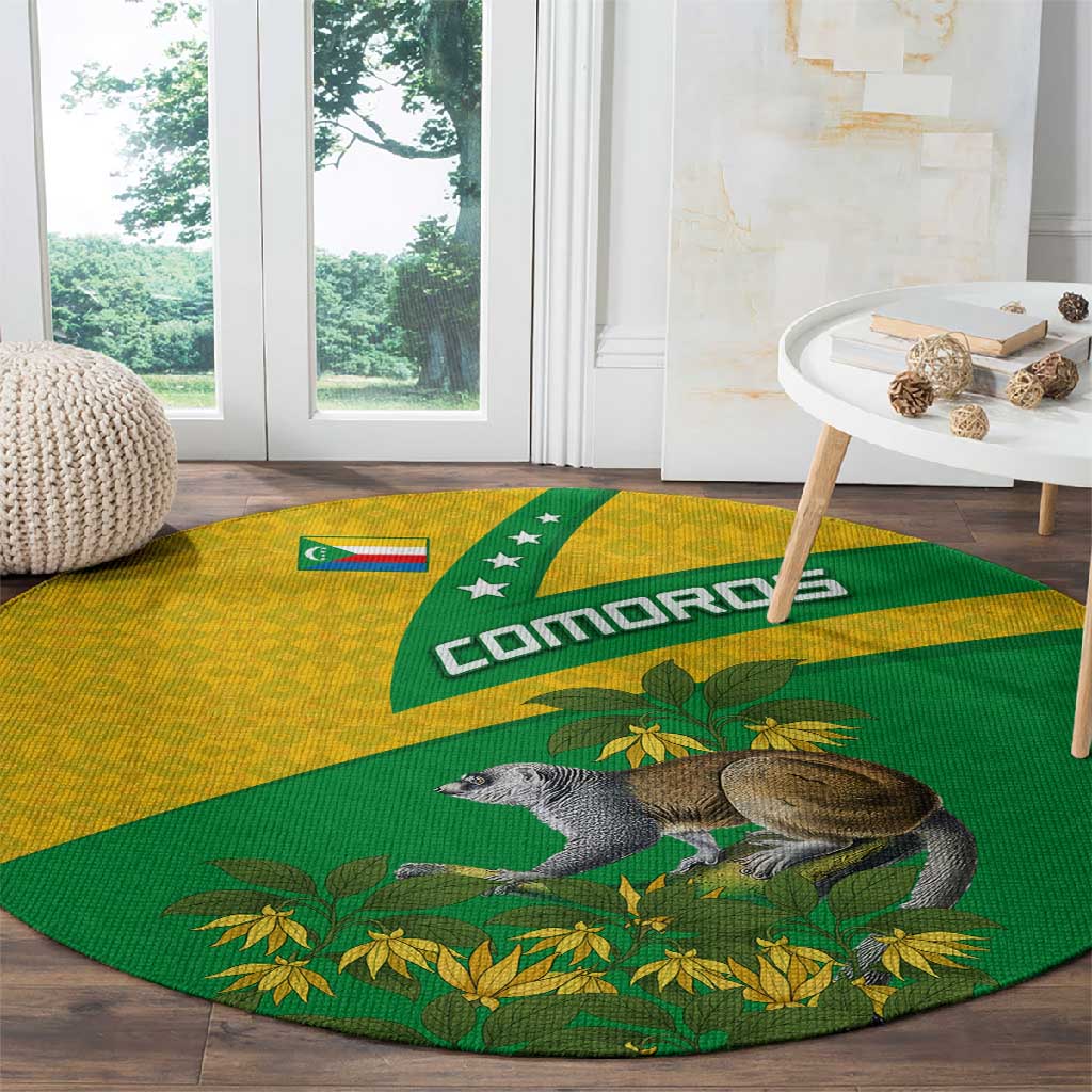 Comoros Round Carpet - National Flag Lemur Design and Ylang Ylang Flower Pattern