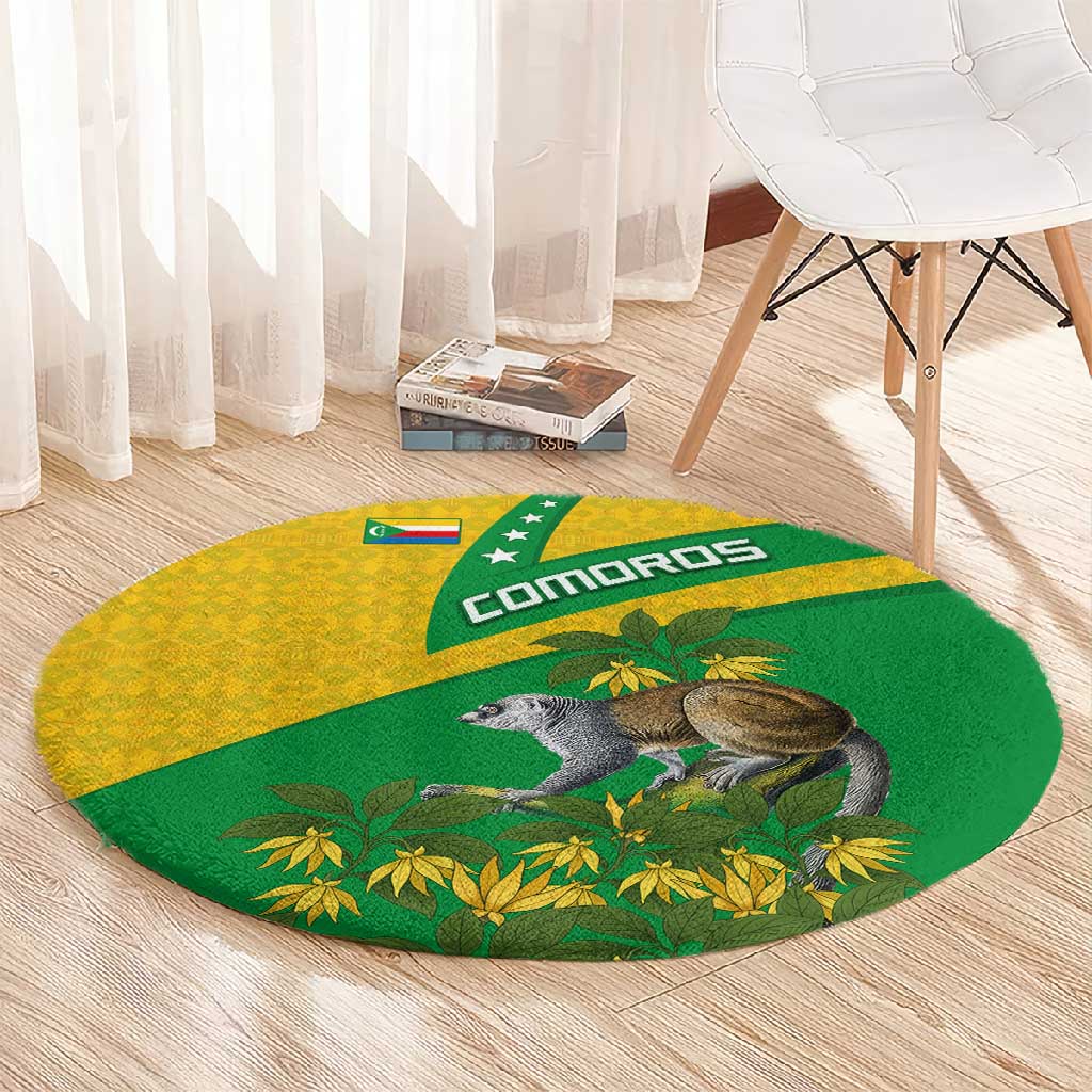 Comoros Round Carpet - National Flag Lemur Design and Ylang Ylang Flower Pattern
