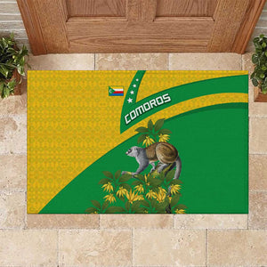 Comoros Rubber Doormat - National Flag Lemur Design and Ylang Ylang Flower Pattern