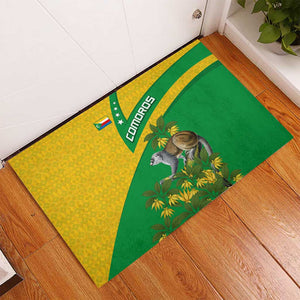Comoros Rubber Doormat - National Flag Lemur Design and Ylang Ylang Flower Pattern