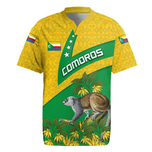 Comoros Rugby Jersey - National Flag Lemur Design and Ylang Ylang Flower Pattern