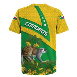 Comoros Rugby Jersey - National Flag Lemur Design and Ylang Ylang Flower Pattern