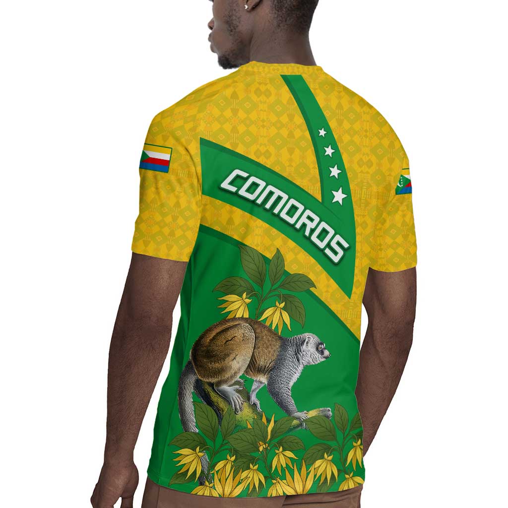 Comoros Rugby Jersey - National Flag Lemur Design and Ylang Ylang Flower Pattern