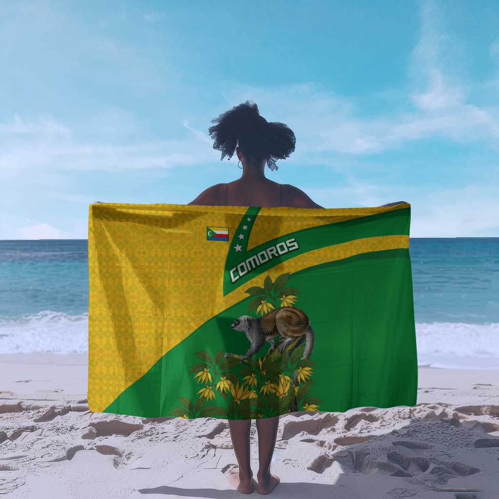 Comoros Sarong - National Flag Lemur Design and Ylang Ylang Flower Pattern