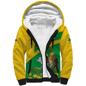 Comoros Sherpa Hoodie - National Flag Lemur Design and Ylang Ylang Flower Pattern
