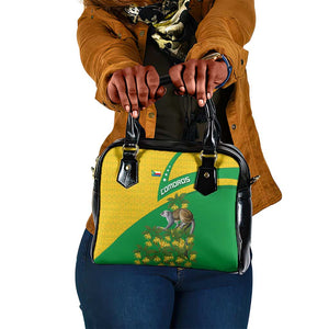 Comoros Shoulder Handbag - National Flag Lemur Design and Ylang Ylang Flower Pattern