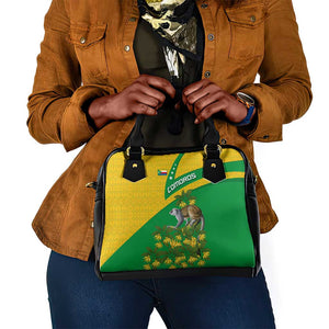 Comoros Shoulder Handbag - National Flag Lemur Design and Ylang Ylang Flower Pattern