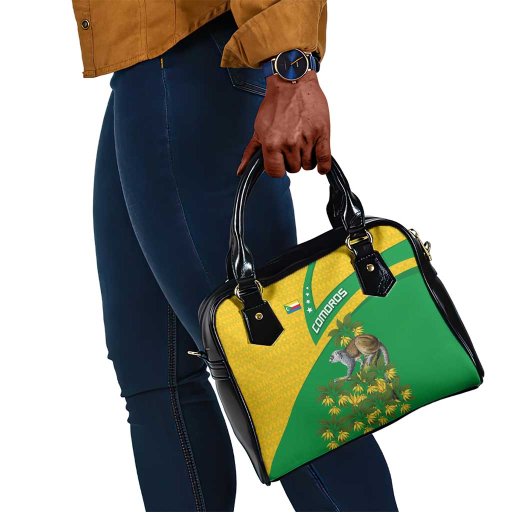Comoros Shoulder Handbag - National Flag Lemur Design and Ylang Ylang Flower Pattern