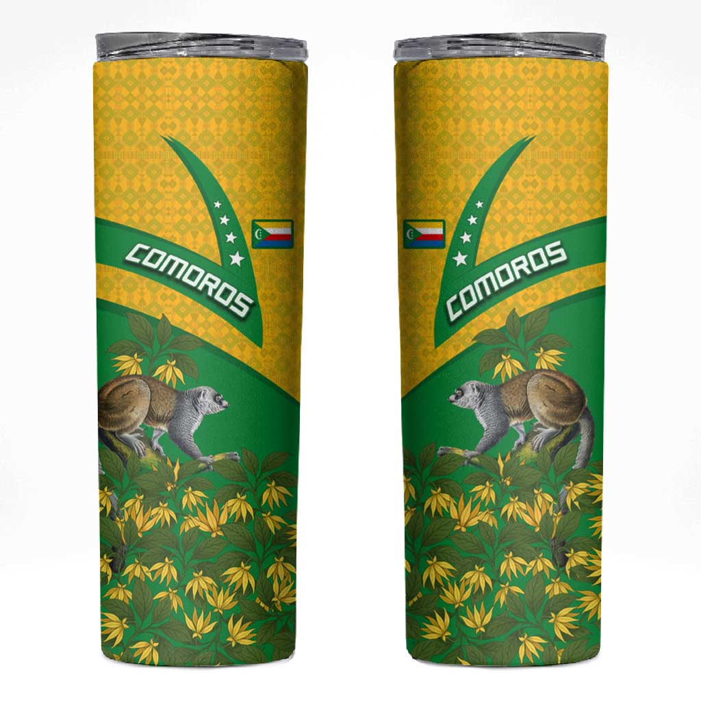 Comoros Skinny Tumbler - National Flag Lemur Design and Ylang Ylang Flower Pattern