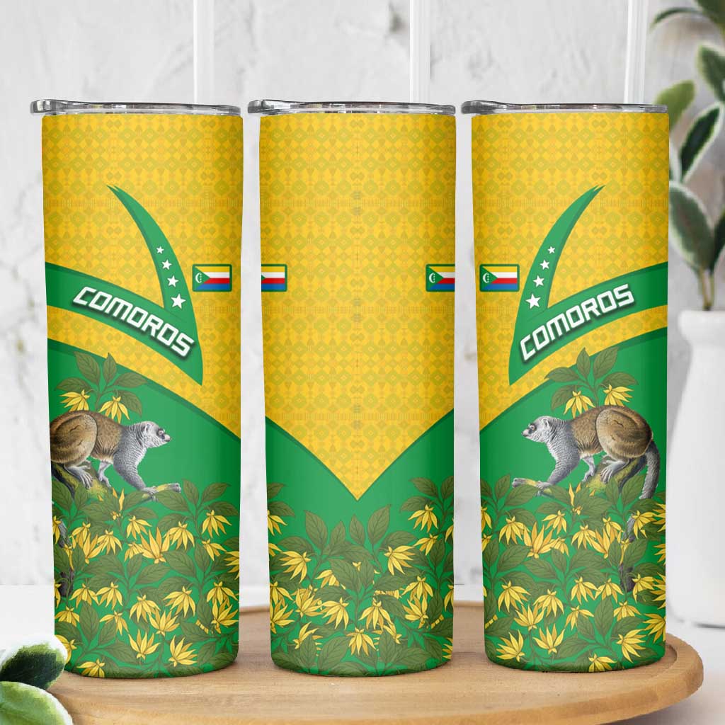 Comoros Skinny Tumbler - National Flag Lemur Design and Ylang Ylang Flower Pattern