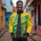 Comoros Sleeve Zip Bomber Jacket - National Flag Lemur Design and Ylang Ylang Flower Pattern